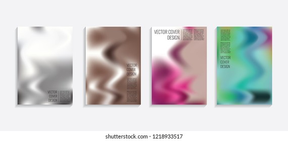 Modern covers with gradient wavy shapes. Futuristic minimal design with a multi-colored bionic background. A4 format. Eps10 vector. For poster, layout, placard, grunge paper, card, book.