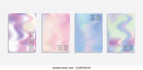 Modern covers with gradient wavy shapes. Futuristic minimal design with a multi-colored bionic background. A4 format. Eps10 vector. For poster, layout, placard, grunge paper, card, book.