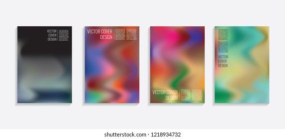 Modern covers with gradient wavy shapes. Futuristic minimal design with a multi-colored bionic background. A4 format. Eps10 vector. For poster, layout, placard, grunge paper, card, book.