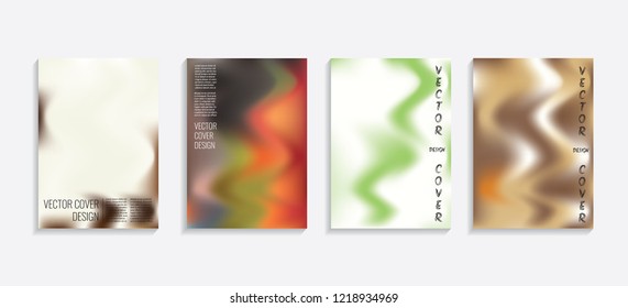 Modern covers with gradient wavy shapes. Futuristic minimal design with a multi-colored bionic background. A4 format. Eps10 vector. For poster, layout, placard, grunge paper, card, book.