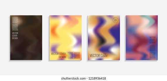 Modern covers with gradient wavy shapes. Futuristic minimal design with a multi-colored bionic background. A4 format. Eps10 vector. For poster, layout, placard, grunge paper, card, book.