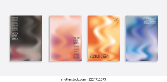 Modern covers with gradient wavy shapes. Futuristic minimal design with a multi-colored bionic background. A4 format. Eps10 vector. For poster, layout, placard, grunge paper, card, book.