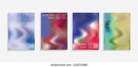 Modern covers with gradient wavy shapes. Futuristic minimal design with a multi-colored bionic background. A4 format. Eps10 vector. For poster, layout, placard, grunge paper, card, book.