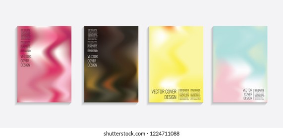 Modern covers with gradient wavy shapes. Futuristic minimal design with a multi-colored bionic background. A4 format. Eps10 vector. For poster, layout, placard, grunge paper, card, book.