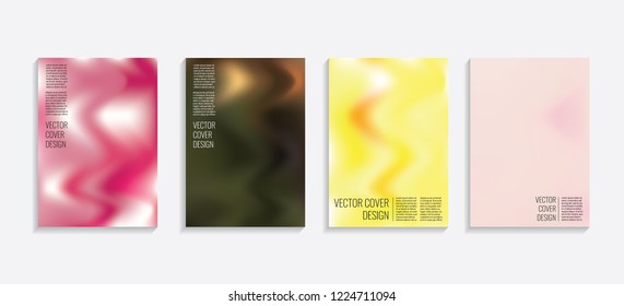Modern covers with gradient wavy shapes. Futuristic minimal design with a multi-colored bionic background. A4 format. Eps10 vector. For poster, layout, placard, grunge paper, card, book.