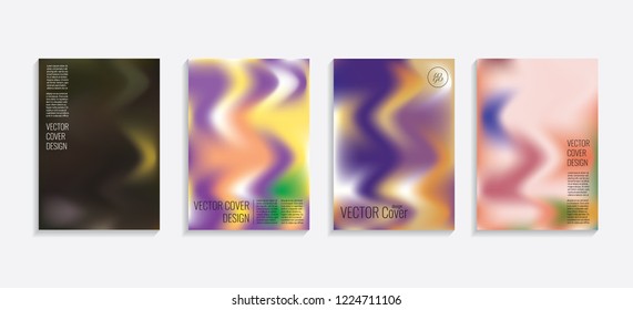 Modern covers with gradient wavy shapes. Futuristic minimal design with a multi-colored bionic background. A4 format. Eps10 vector. For poster, layout, placard, grunge paper, card, book.
