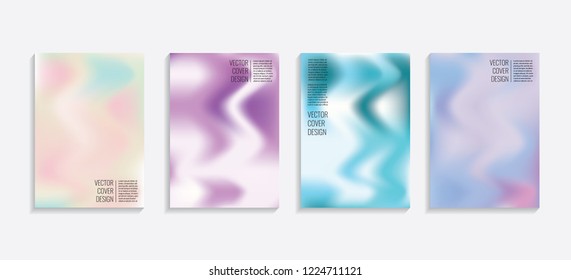 Modern covers with gradient wavy shapes. Futuristic minimal design with a multi-colored bionic background. A4 format. Eps10 vector. For poster, layout, placard, grunge paper, card, book.