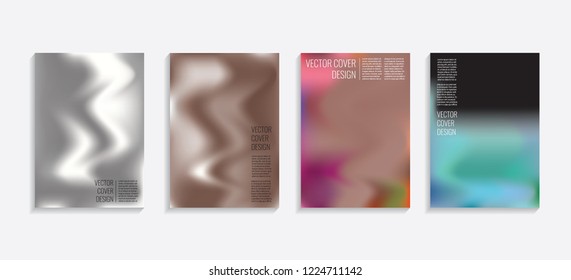 Modern covers with gradient wavy shapes. Futuristic minimal design with a multi-colored bionic background. A4 format. Eps10 vector. For poster, layout, placard, grunge paper, card, book.