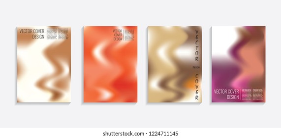 Modern covers with gradient wavy shapes. Futuristic minimal design with a multi-colored bionic background. A4 format. Eps10 vector. For poster, layout, placard, grunge paper, card, book.