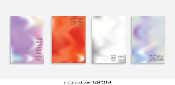 Modern covers with gradient wavy shapes. Futuristic minimal design with a multi-colored bionic background. A4 format. Eps10 vector. For poster, layout, placard, grunge paper, card, book.