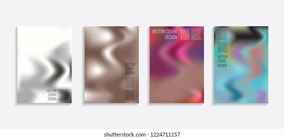 Modern covers with gradient wavy shapes. Futuristic minimal design with a multi-colored bionic background. A4 format. Eps10 vector. For poster, layout, placard, grunge paper, card, book.