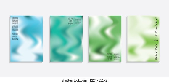 Modern covers with gradient wavy shapes. Futuristic minimal design with a multi-colored bionic background. A4 format. Eps10 vector. For poster, layout, placard, grunge paper, card, book.