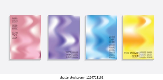 Modern covers with gradient wavy shapes. Futuristic minimal design with a multi-colored bionic background. A4 format. Eps10 vector. For poster, layout, placard, grunge paper, card, book.