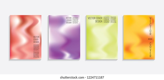 Modern covers with gradient wavy shapes. Futuristic minimal design with a multi-colored bionic background. A4 format. Eps10 vector. For poster, layout, placard, grunge paper, card, book.