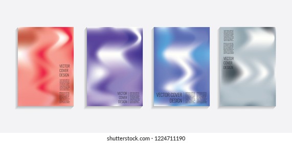 Modern covers with gradient wavy shapes. Futuristic minimal design with a multi-colored bionic background. A4 format. Eps10 vector. For poster, layout, placard, grunge paper, card, book.