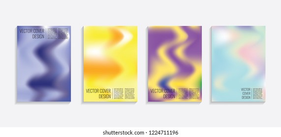 Modern covers with gradient wavy shapes. Futuristic minimal design with a multi-colored bionic background. A4 format. Eps10 vector. For poster, layout, placard, grunge paper, card, book.