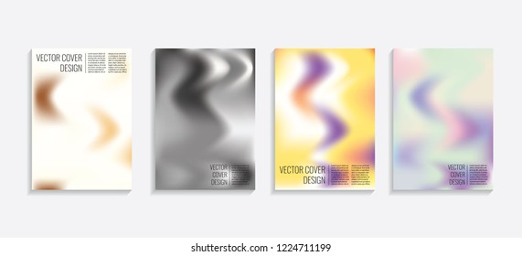 Modern covers with gradient wavy shapes. Futuristic minimal design with a multi-colored bionic background. A4 format. Eps10 vector. For poster, layout, placard, grunge paper, card, book.