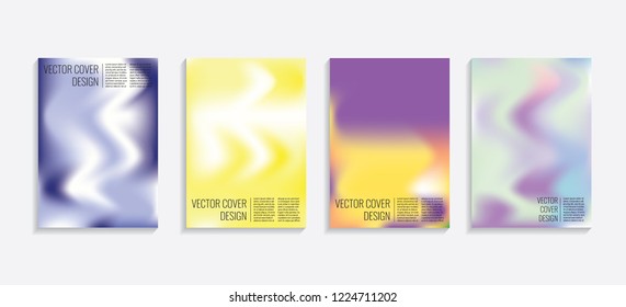 Modern covers with gradient wavy shapes. Futuristic minimal design with a multi-colored bionic background. A4 format. Eps10 vector. For poster, layout, placard, grunge paper, card, book.