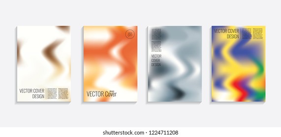Modern covers with gradient wavy shapes. Futuristic minimal design with a multi-colored bionic background. A4 format. Eps10 vector. For poster, layout, placard, grunge paper, card, book.