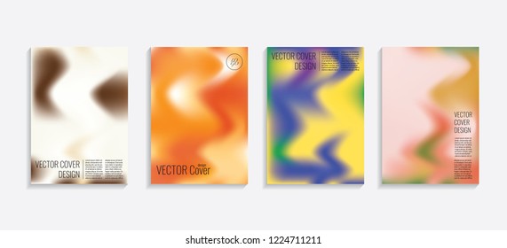 Modern covers with gradient wavy shapes. Futuristic minimal design with a multi-colored bionic background. A4 format. Eps10 vector. For poster, layout, placard, grunge paper, card, book.