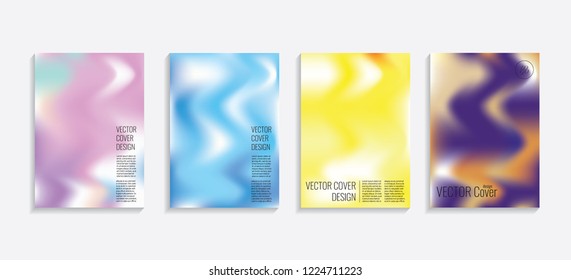 Modern covers with gradient wavy shapes. Futuristic minimal design with a multi-colored bionic background. A4 format. Eps10 vector. For poster, layout, placard, grunge paper, card, book.