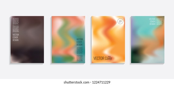 Modern covers with gradient wavy shapes. Futuristic minimal design with a multi-colored bionic background. A4 format. Eps10 vector. For poster, layout, placard, grunge paper, card, book.