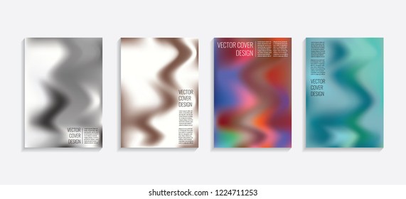 Modern covers with gradient wavy shapes. Futuristic minimal design with a multi-colored bionic background. A4 format. Eps10 vector. For poster, layout, placard, grunge paper, card, book.
