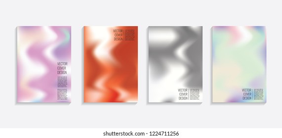Modern covers with gradient wavy shapes. Futuristic minimal design with a multi-colored bionic background. A4 format. Eps10 vector. For poster, layout, placard, grunge paper, card, book.