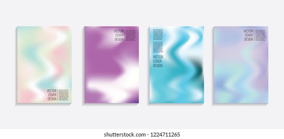 Modern covers with gradient wavy shapes. Futuristic minimal design with a multi-colored bionic background. A4 format. Eps10 vector. For poster, layout, placard, grunge paper, card, book.