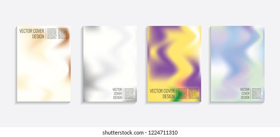 Modern covers with gradient wavy shapes. Futuristic minimal design with a multi-colored bionic background. A4 format. Eps10 vector. For poster, layout, placard, grunge paper, card, book.