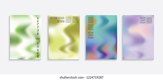 Modern covers with gradient wavy shapes. Futuristic minimal design with a multi-colored bionic background. A4 format. Eps10 vector. For poster, layout, placard, grunge paper, card, book.