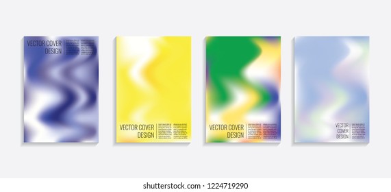 Modern covers with gradient wavy shapes. Futuristic minimal design with a multi-colored bionic background. A4 format. Eps10 vector. For poster, layout, placard, grunge paper, card, book.