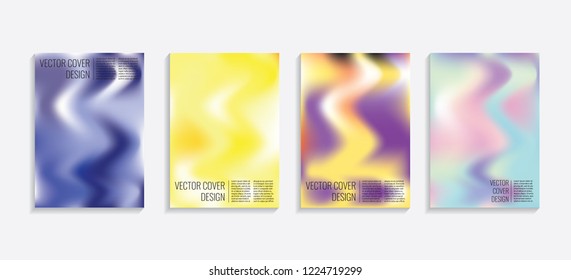 Modern covers with gradient wavy shapes. Futuristic minimal design with a multi-colored bionic background. A4 format. Eps10 vector. For poster, layout, placard, grunge paper, card, book.