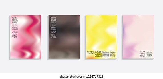 Modern covers with gradient wavy shapes. Futuristic minimal design with a multi-colored bionic background. A4 format. Eps10 vector. For poster, layout, placard, grunge paper, card, book.
