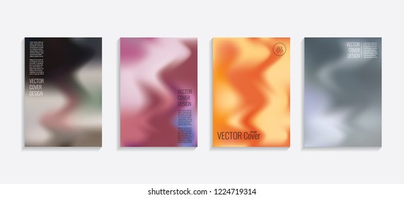 Modern covers with gradient wavy shapes. Futuristic minimal design with a multi-colored bionic background. A4 format. Eps10 vector. For poster, layout, placard, grunge paper, card, book.
