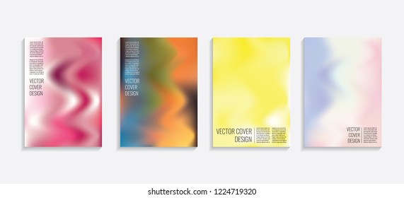 Modern covers with gradient wavy shapes. Futuristic minimal design with a multi-colored bionic background. A4 format. Eps10 vector. For poster, layout, placard, grunge paper, card, book.