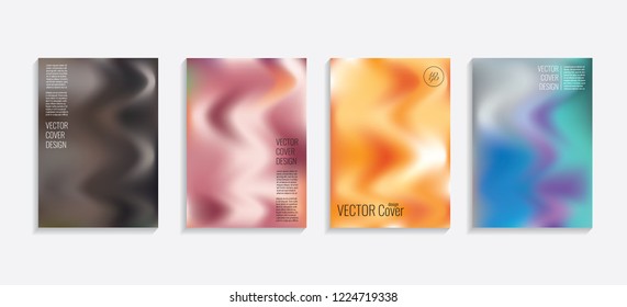 Modern covers with gradient wavy shapes. Futuristic minimal design with a multi-colored bionic background. A4 format. Eps10 vector. For poster, layout, placard, grunge paper, card, book.