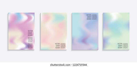 Modern covers with gradient wavy shapes. Futuristic minimal design with a multi-colored bionic background. A4 format. Eps10 vector. For poster, layout, placard, grunge paper, card, book.