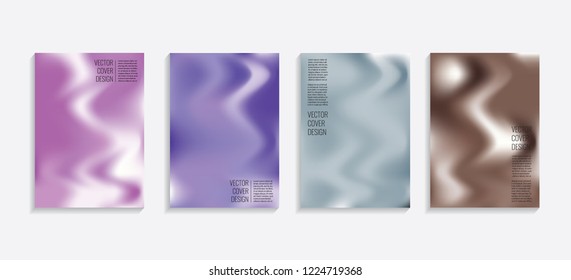 Modern covers with gradient wavy shapes. Futuristic minimal design with a multi-colored bionic background. A4 format. Eps10 vector. For poster, layout, placard, grunge paper, card, book.