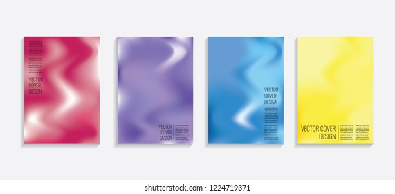 Modern covers with gradient wavy shapes. Futuristic minimal design with a multi-colored bionic background. A4 format. Eps10 vector. For poster, layout, placard, grunge paper, card, book.