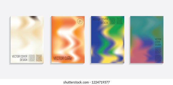 Modern covers with gradient wavy shapes. Futuristic minimal design with a multi-colored bionic background. A4 format. Eps10 vector. For poster, layout, placard, grunge paper, card, book.