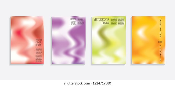 Modern covers with gradient wavy shapes. Futuristic minimal design with a multi-colored bionic background. A4 format. Eps10 vector. For poster, layout, placard, grunge paper, card, book.