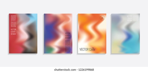 Modern covers with gradient wavy shapes. Futuristic minimal design with a multi-colored bionic background. A4 format. Eps10 vector. For poster, layout, placard, grunge paper, card, book.