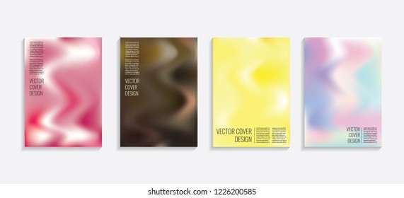 Modern covers with gradient wavy shapes. Futuristic minimal design with a multi-colored bionic background. A4 format. Eps10 vector. For poster, layout, placard, grunge paper, card, book.