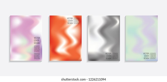Modern covers with gradient wavy shapes. Futuristic minimal design with a multi-colored bionic background. A4 format. Eps10 vector. For poster, layout, placard, grunge paper, card, book.