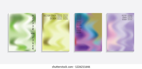 Modern covers with gradient wavy shapes. Futuristic minimal design with a multi-colored bionic background. A4 format. Eps10 vector. For poster, layout, placard, grunge paper, card, book.