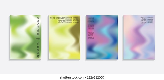 Modern covers with gradient wavy shapes. Futuristic minimal design with a multi-colored bionic background. A4 format. Eps10 vector. For poster, layout, placard, grunge paper, card, book.