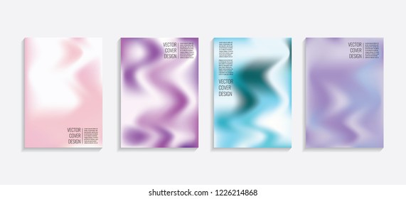 Modern covers with gradient wavy shapes. Futuristic minimal design with a multi-colored bionic background. A4 format. Eps10 vector. For poster, layout, placard, grunge paper, card, book.