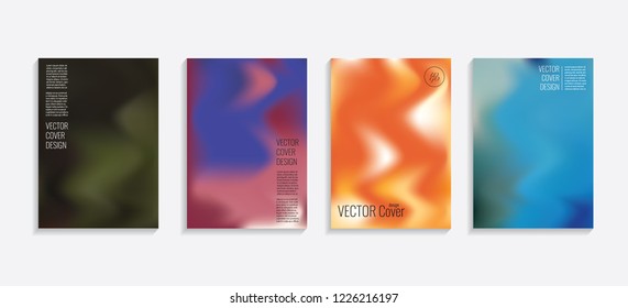 Modern covers with gradient wavy shapes. Futuristic minimal design with a multi-colored bionic background. A4 format. Eps10 vector. For poster, layout, placard, grunge paper, card, book.