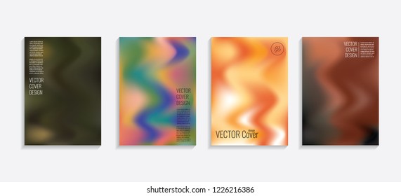 Modern covers with gradient wavy shapes. Futuristic minimal design with a multi-colored bionic background. A4 format. Eps10 vector. For poster, layout, placard, grunge paper, card, book.